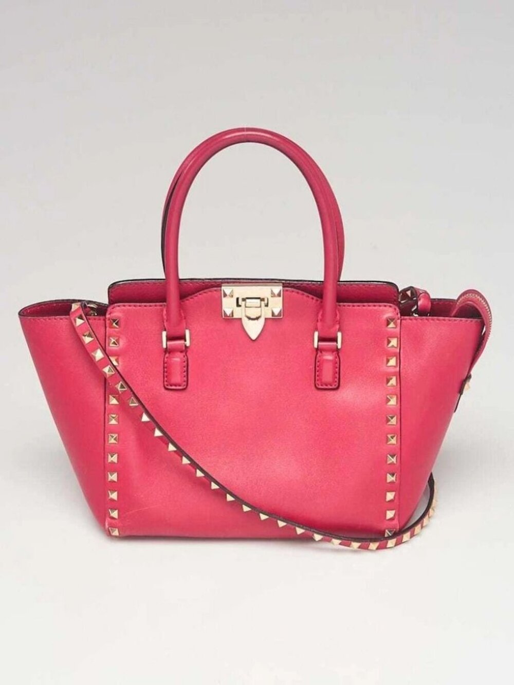 Valentino Pink Leather Rockstud Small Double Handle Tote Bag